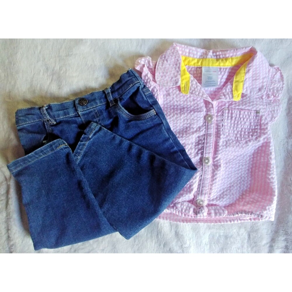 shirt pants 18 month New Wonder Kid blouse girl pink tie and jeans baby toddler